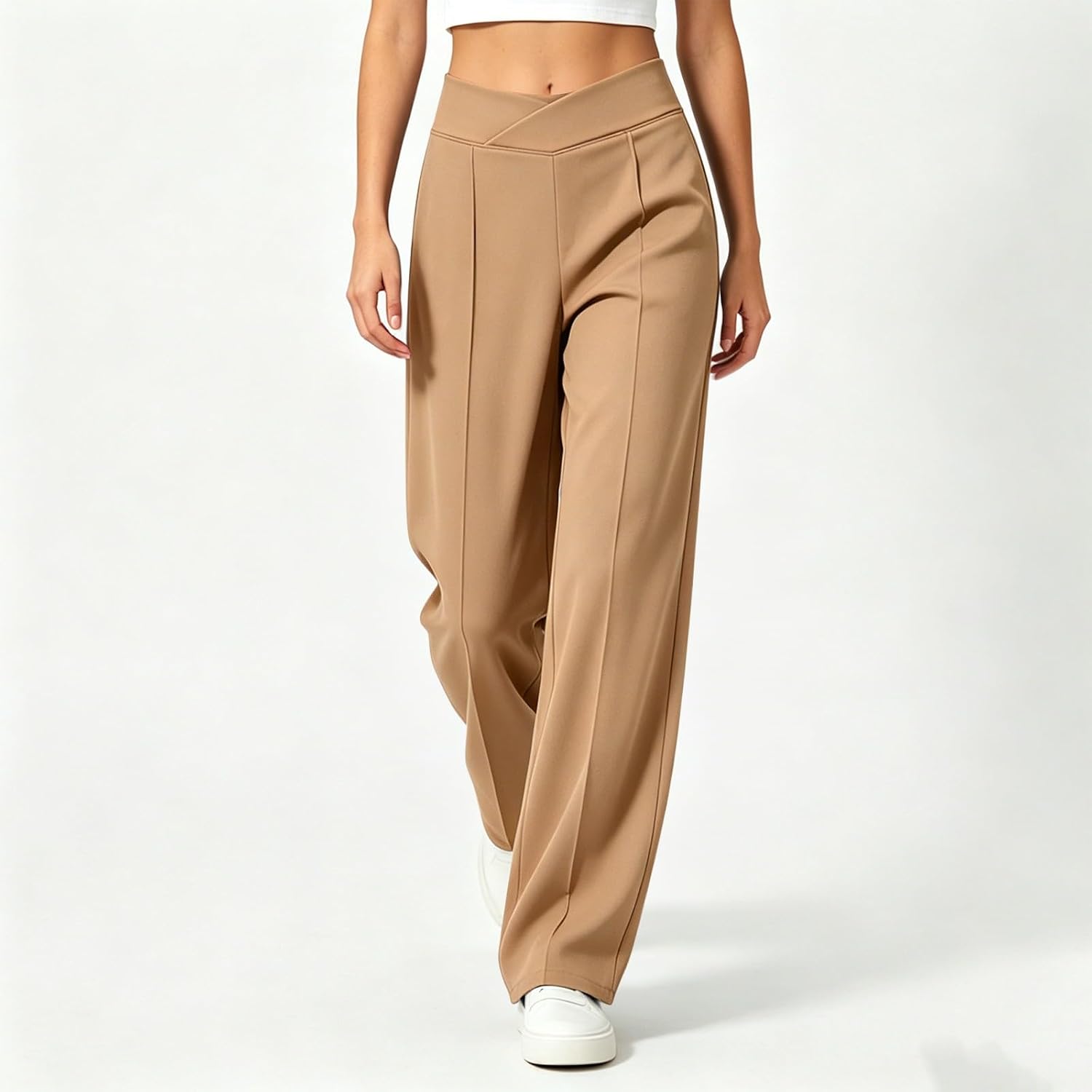 Women's Crossover Waist Wide Leg Sweatpants with Pockets