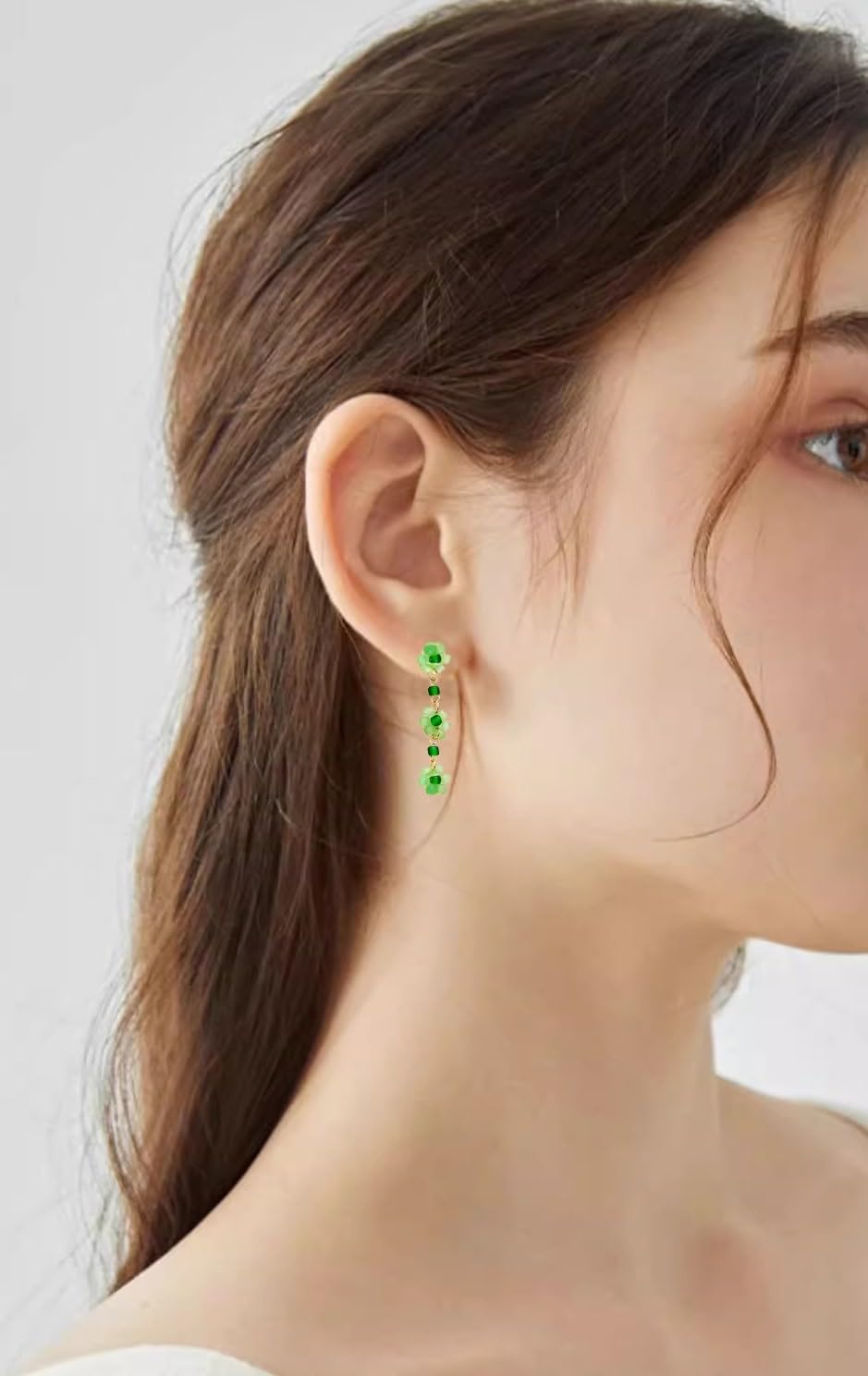 Green Flower Earrings for Women - Gold Stud, Hoop, and Dangle Statement Jewelry - Image 2