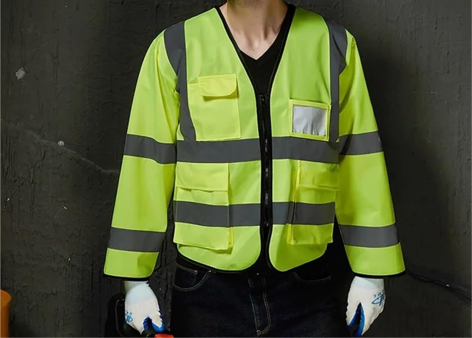 Long Sleeve Safety Reflective Vest, High Visibility Workwear,Reflective Clothing(Yellow)