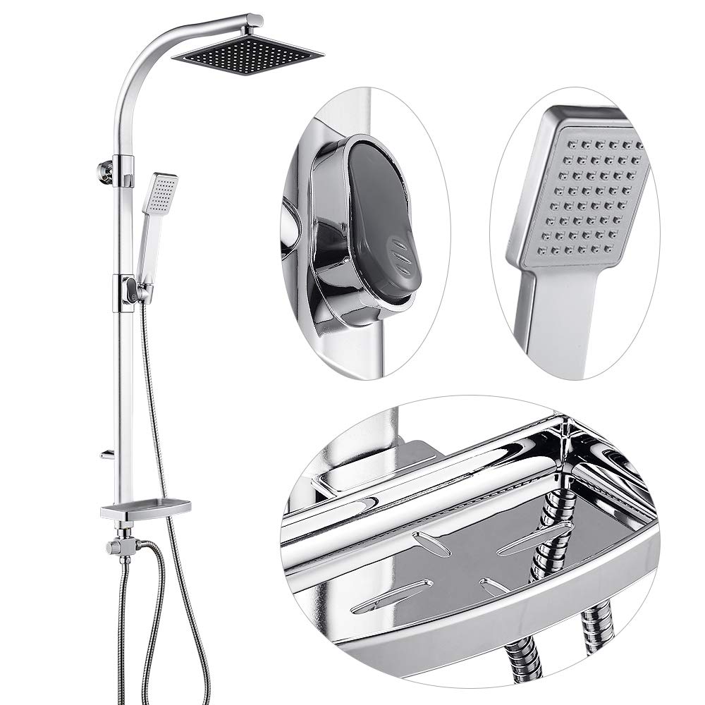Colonne de Douche avec Barre de Douche 106 cm(41,73''), Colonne Douche sans Mitigeur, avec Pommeau de Douche et Douchette, Argenté