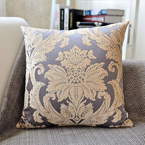 ヨーロピアンスタイルの家庭用革製ソファ枕ライトラグジュアリークッションカバーベッドルームベッドサイド枕ウエスト枕リビングルーム大きな背もたれ枕-グレーパープルヨーロピアンフラワー（シェニールジャカード）_50 * 50cm（コアなし）