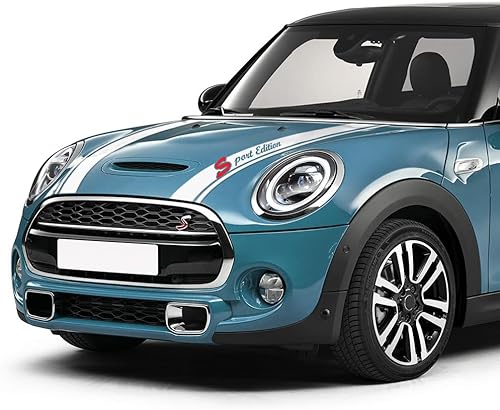 Miniatura 3 de Car Styling Racing Sport Edition Hood Stripe Bonnet Decal Calcomanías gráficas compatibles con F55 F56 Hatchback Accesorios (blanco brillante)