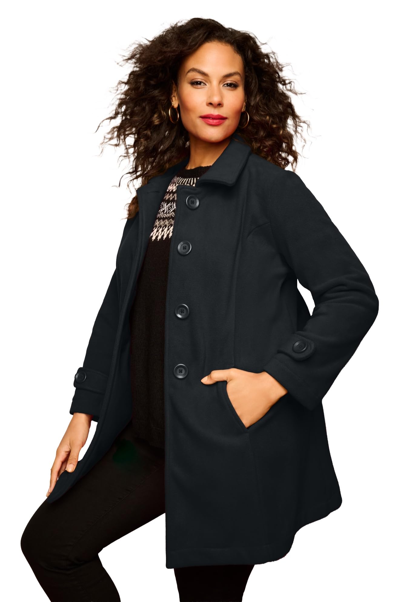 Roaman's Women's Plus Size Button Up Fleece Jacket