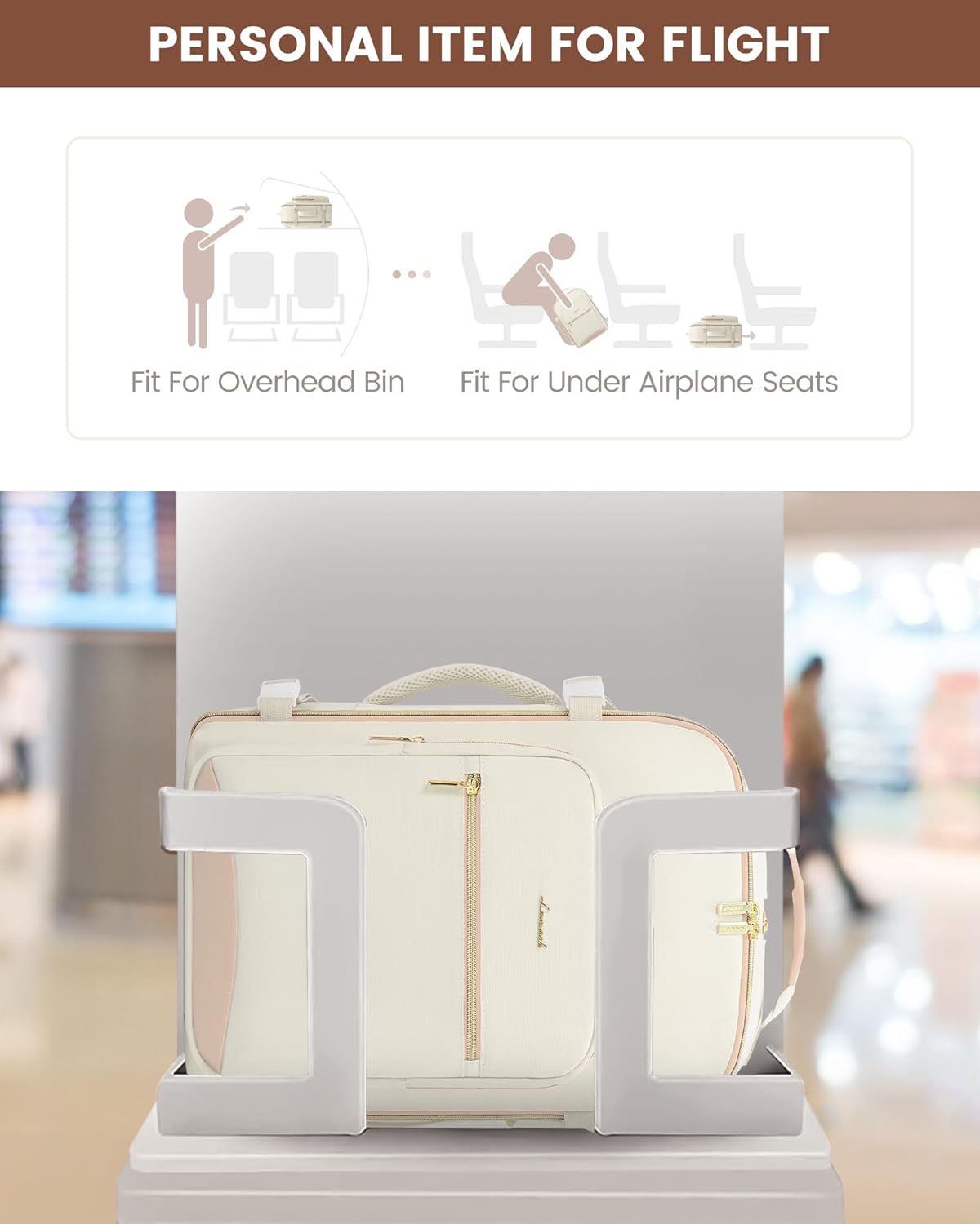 LOVEVOOK Travel Backpack for Women & Men 40L,Airline Approved Carry On Backpack Travel Essential,TSA Carry on Luggage,Waterproof Personal Item Travel Bag,Suitcase with 3 Packing Cube,Beige-Flesh beige - Image 4