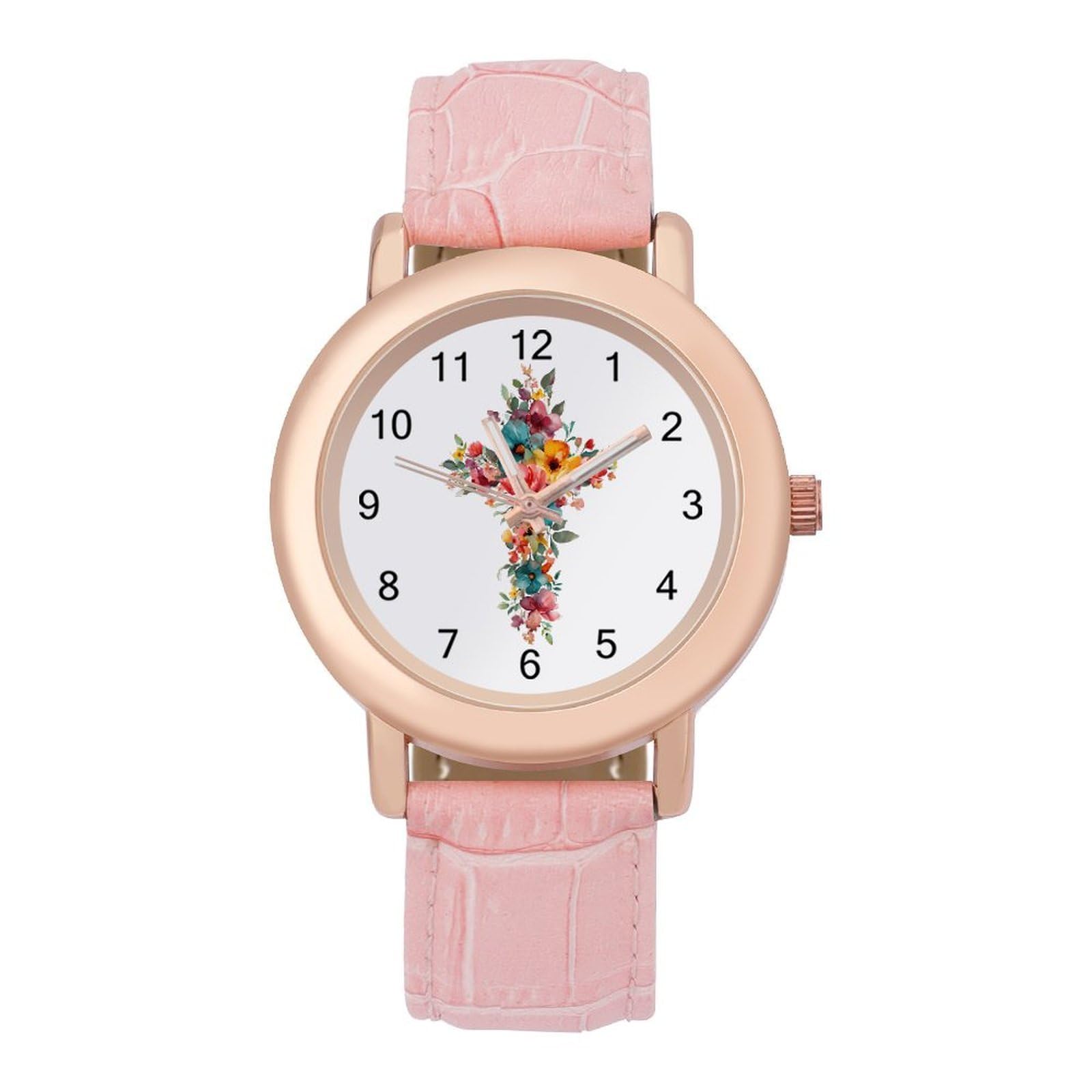 Floral C-Ross Damen-Armbanduhr, leicht ablesbar, flexibel, drei Zeiger, rundes Gehäuse, Quarzuhr für kleine Handgelenke