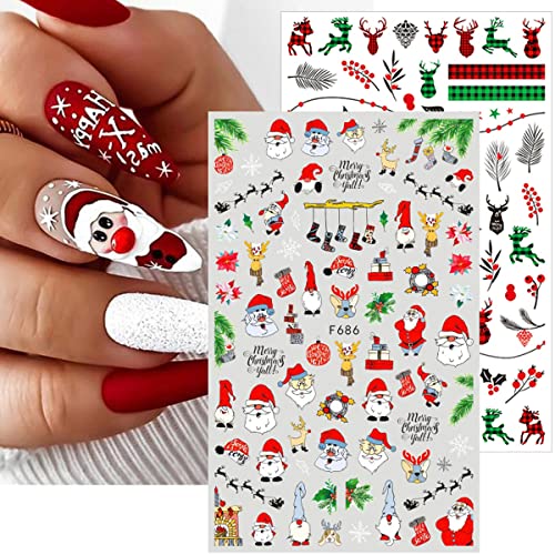 10 Sheets Christmas Nail Art Stickers 3D Xmas Nail Decals Winter Snowflake Santa Claus Snowman Buffalo Plaid Reindeer Nail Stickers For Christmas Nail Designs Decorations Manicure Tips Charms #TOP6