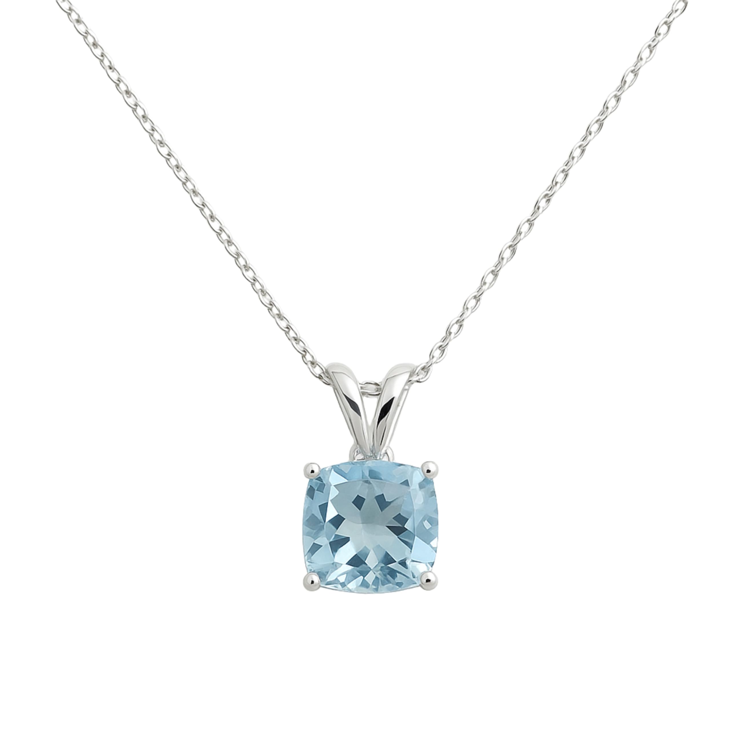 Sophia Rose Jewellery Halskette mit blauem Topas im Kissenschliff, 925er Sterlingsilber, 8 mm Edelstein, Skandinavisches Design, Geschenk für Frauen zum Geburtstag