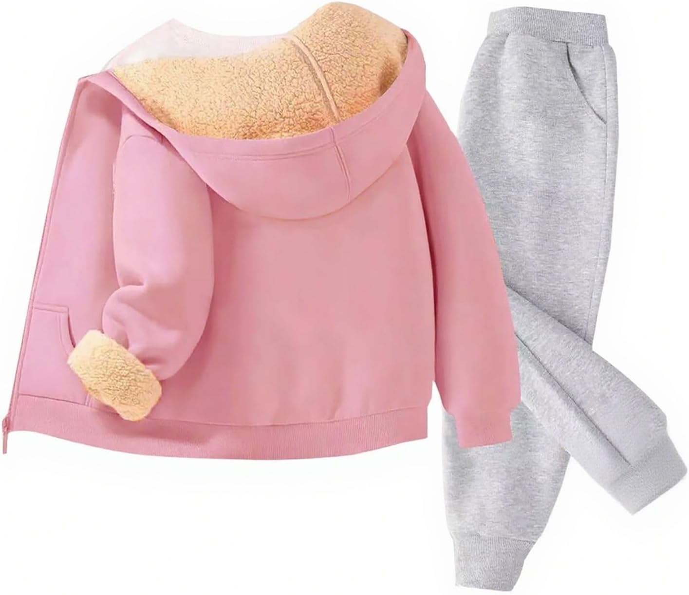 Boys Girls Fleece-Lined Sweatsuits 2 Piece Zip up Thick Warm Cotton Hoodies Jackets Sweatpants Set Kids Winter Clothes