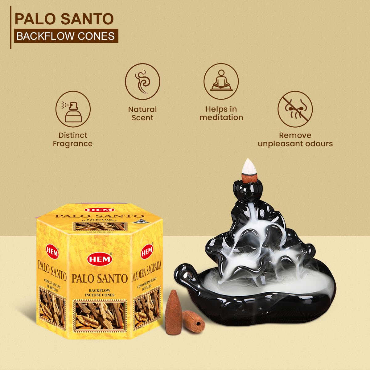Amazon.com: HEM Palo Santo Backflow Incense Cones – 20