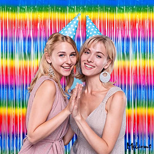 Image of 4 Pack Dark Rainbow Fringe Curtain Backdrop, 3.2Ft x 6.6Ft Metallic Tinsel Foil Fringe Streamers Background for Photo Booth Birthday Wedding Baby Shower Carnival Easter Mother's Day Party Decorations