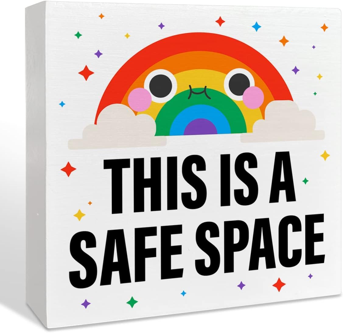 This Is a Safe Space Box Sign 7x7 Inch Rainbow Desk Decor