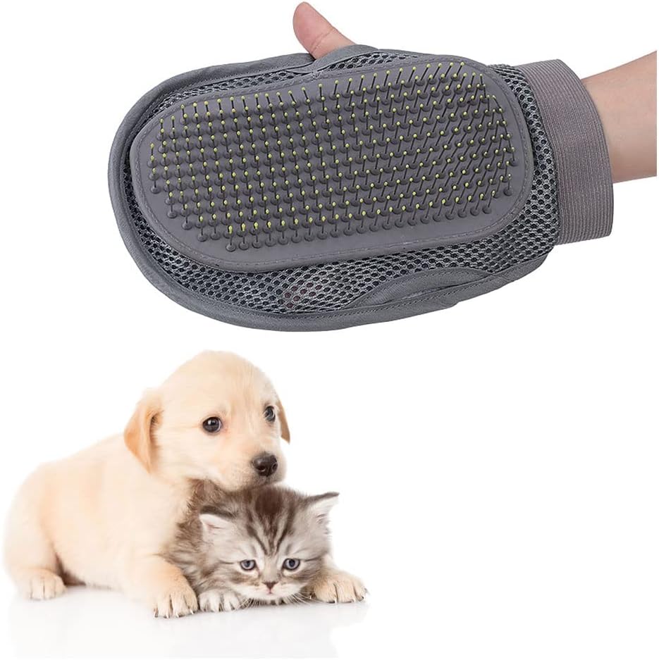 XYY Guantes de Gato, Gatos de Masaje, Guante Cepillo para Mascotas Limpieza Accesorios de Gato para Perro Gato para Pelo Largo Corto (2 Piezas Gris)