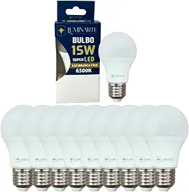Kit Lâmpadas Led Bulbo 15w E27 Branco Frio Bivolt Inmetro Luminarte (Kit 10 Unidades)