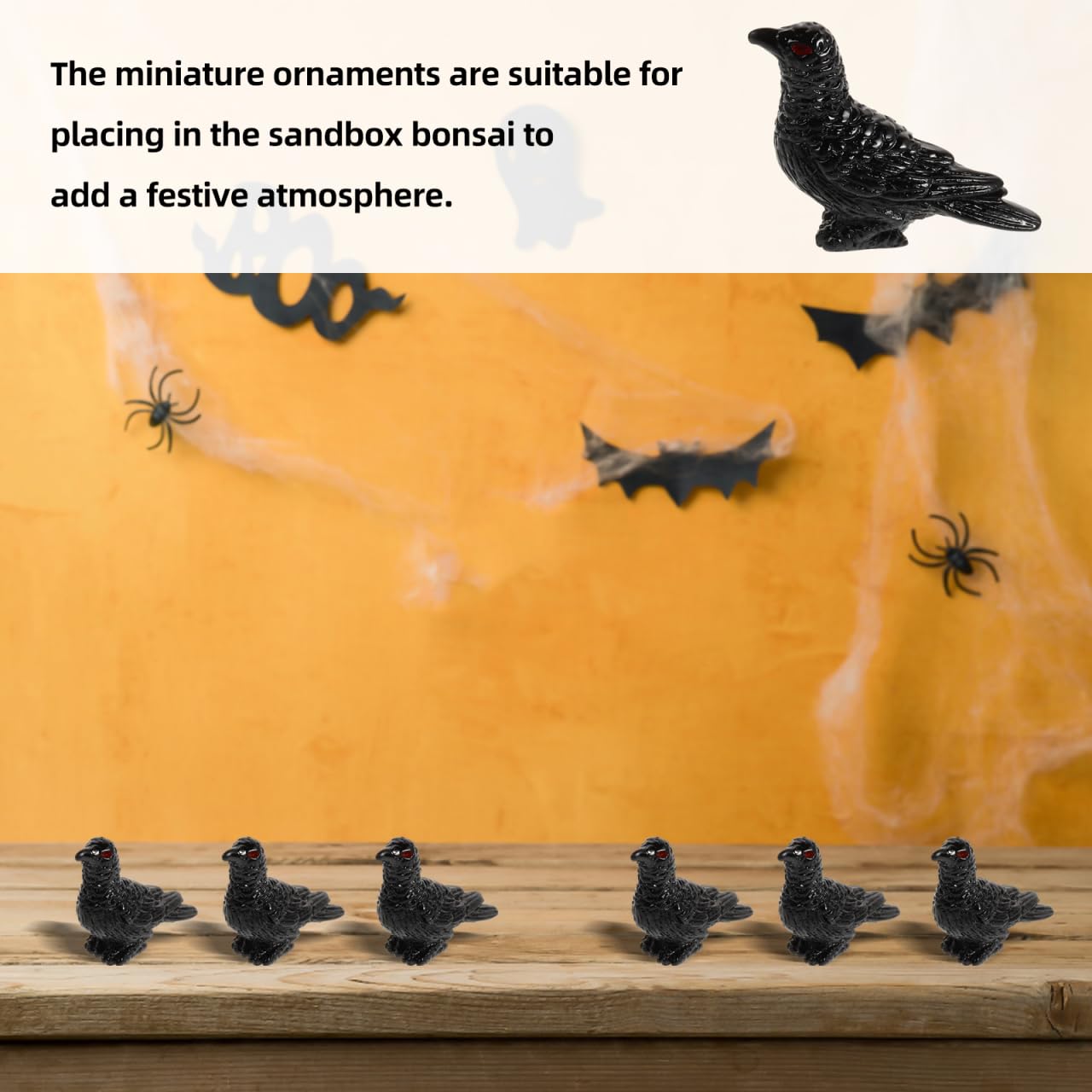 Toyvian 12pcs Halloween Microscape Miniature Crow Figurine Tabletop Ornament Mini Bird Figurines Halloween Mini Crow Bird Adornment Miniature Ornament Desktop Resin Black - Image 3