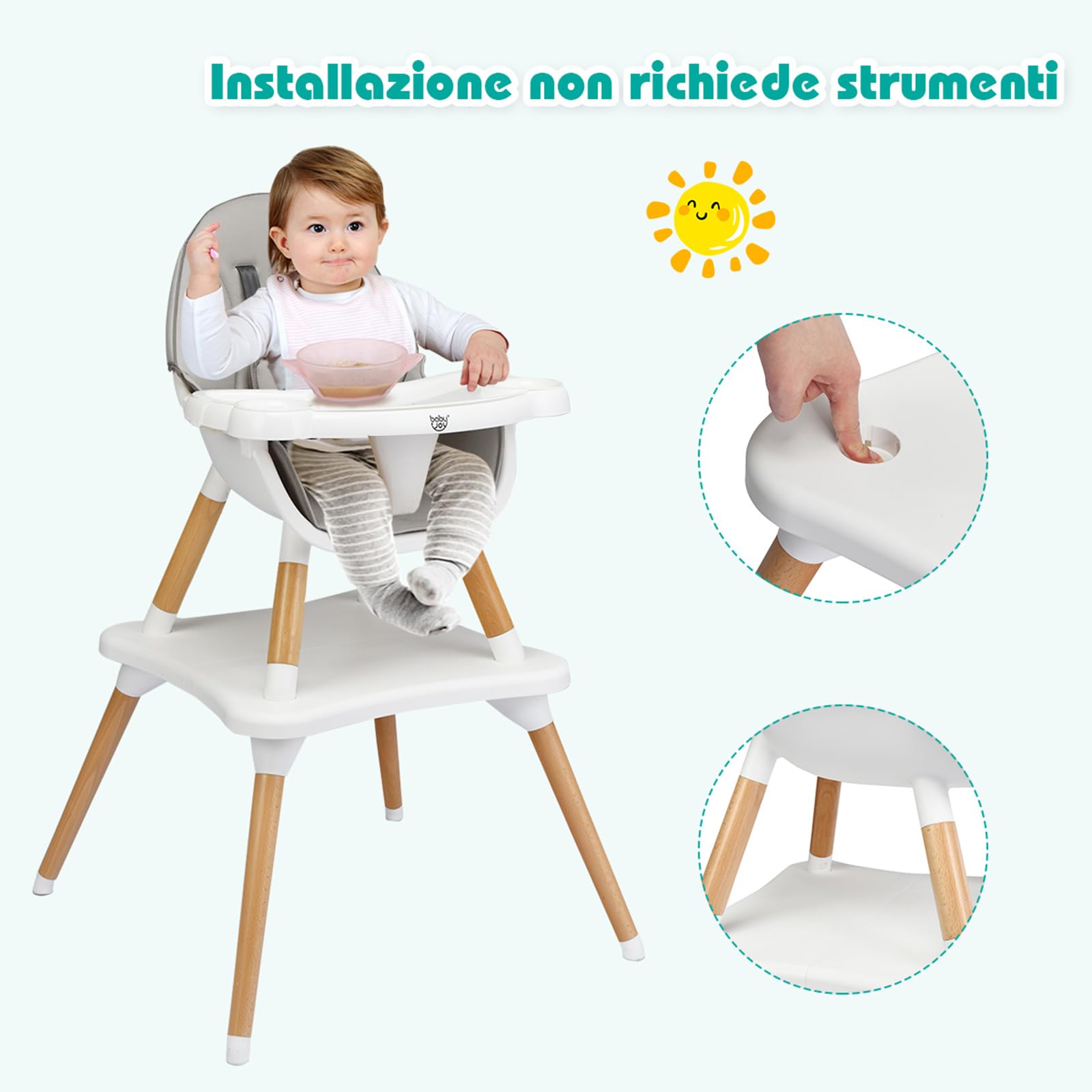 COSTWAY 4 in 1 Seggiolone Pappa, Seggiolone Evolutivo per Neonati Convertibile, con Cintura di Sicurezza, Vassoio Rimovibile, per Bambini 6-36 Mesi (Grigio)