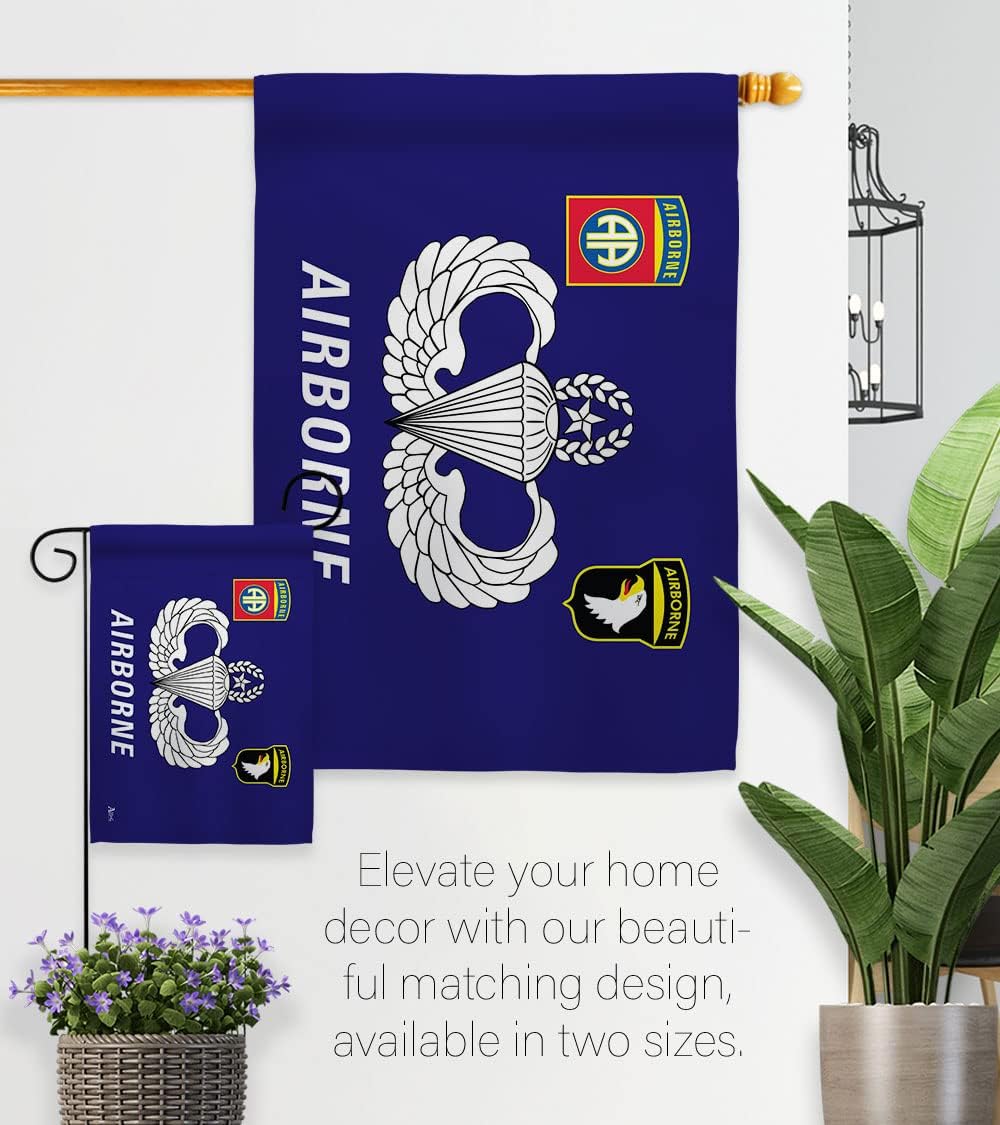 Airborne House Flag - 2 pcs Pack Armed Forces Army Rangers United State American Military Veteran Retire Official - Decoration Banner Small Garden Yard Gift Double-Sided Made in USA 28 X 40