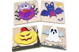 4 Pack Halloween Wooden Puzzles for Kids Toddlers: Perfect Educational Halloween Toy...
