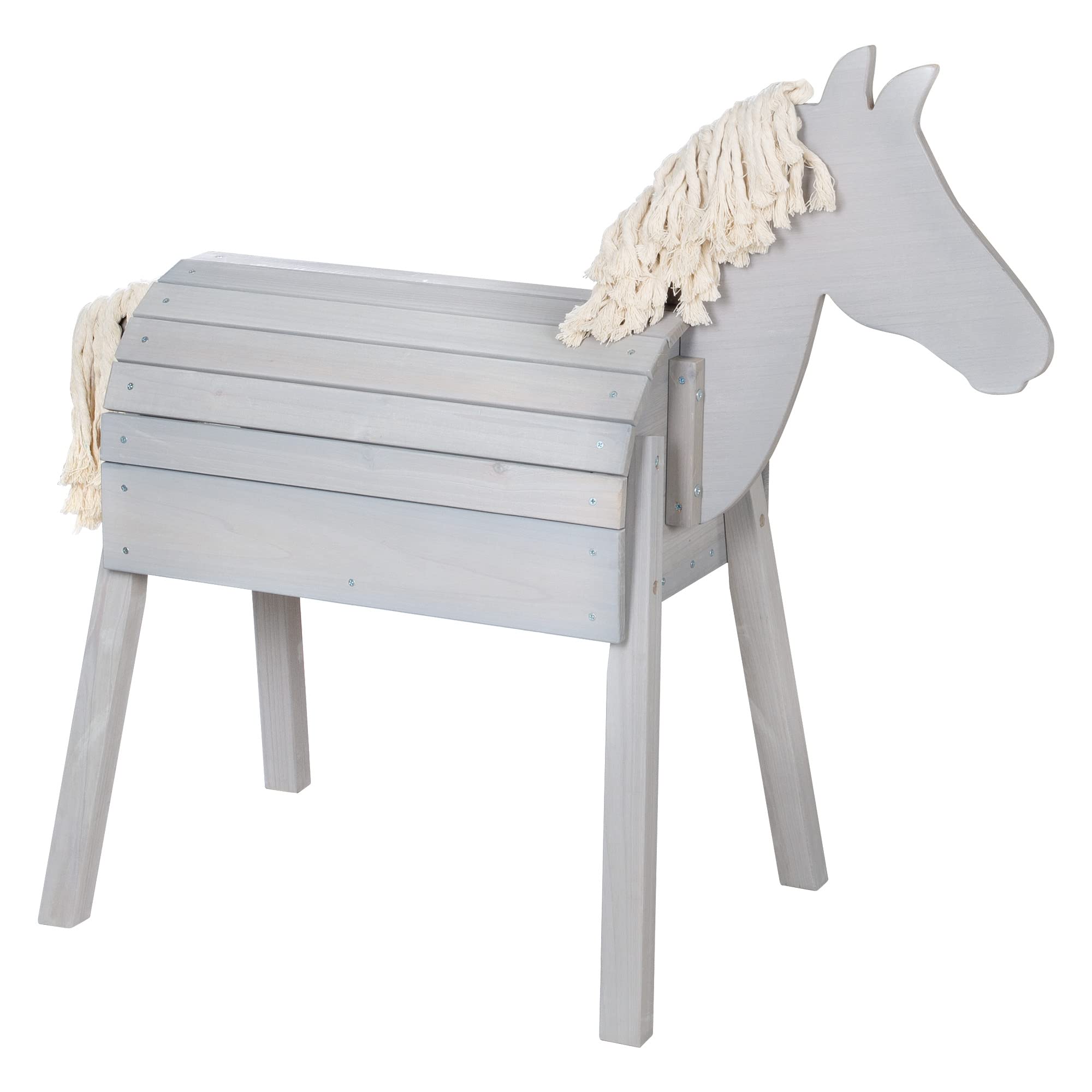 roba Cavallo da Gioco per Bambini - da Esterno, Giardino, Aria Aperta - con Criniera e Coda - Legno Massiccio Ecologico - Stabile e Robusto - Resistente alle Intemperie - Grigio