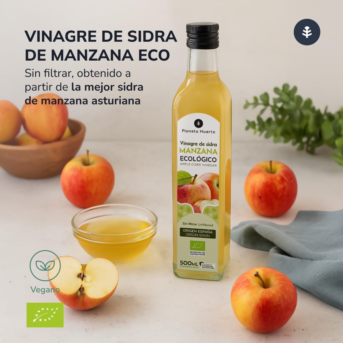 PLANETA HUERTO Pack 6x Vinagre de Sidra de Manzana Sin Filtrar ECO 500 ml