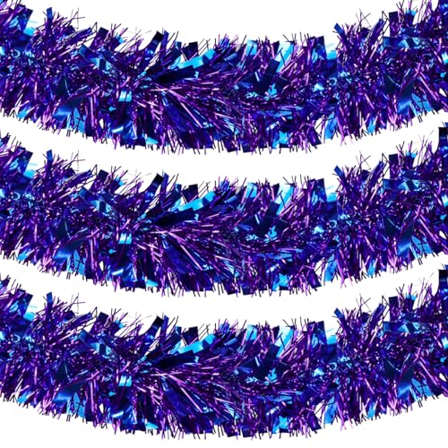 32.8Ft Christmas Tinsel Garland, Chunky/Fine Xmas Metallic Twist Tinsel Garland Christmas Ornaments Christmas Hanging Tinsel Decorations for Party Supplies Xmas Tree Stairs Decor (Blue Purple)