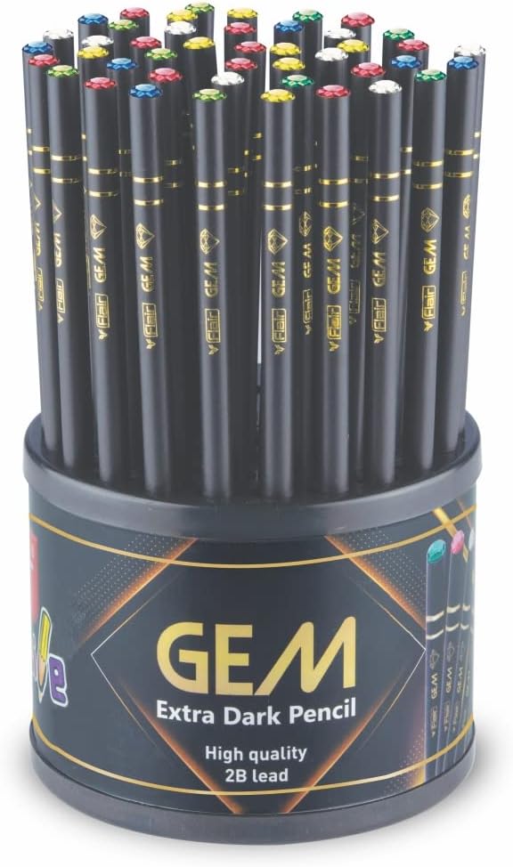 FLAIR Creative Series Gem 2B Graphite Pencil Tumbler | Extra Dark Pencil | Black Matte Finish Body | Lightweight With Comfortable Grip | Pack of 50 Pencils