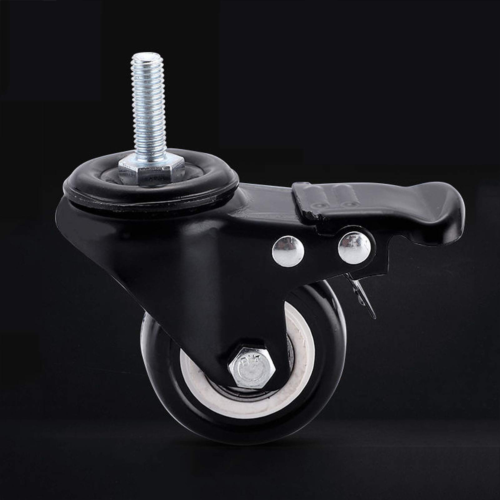 Ruedas giratorias resistentes, 4 unidades de 2/1,5 pulgadas, rosca M8/M10 para muebles, giro de 360°, silenciosas, con doble rodamiento, con frenos, color negro, para mesita de noche y mesa (1,5 pulga