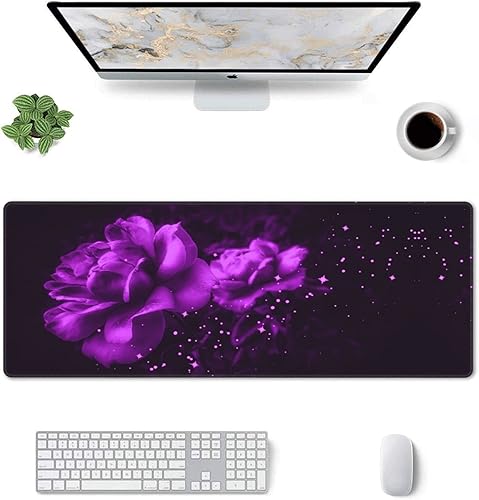 Miniatura 2 de Alfombrilla de mouse para juegos de rosas moradas, alfombrilla de escritorio grande XL, almohadillas largas extendidas, alfombrilla grande para