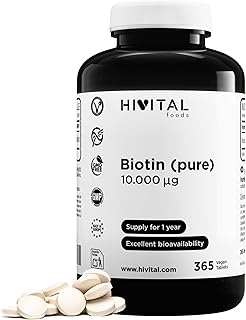 🚨 EXTREME: Pure Biotin 10000 mcg (Vitamin B7). 365 tablets for one year of treatment. Suitable for vegans. Maximum absorption, retent…