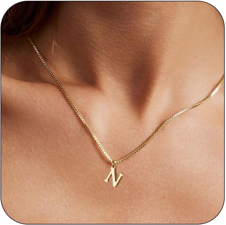 Gold Initial Necklaces for Women Girls, Dainty Gold Letter Necklace Tiny A-Z Pendant Choker Necklace Trendy Cute Personalized Monogram Name Necklace Gold Jewelry Necklace for Teen Girls Gift