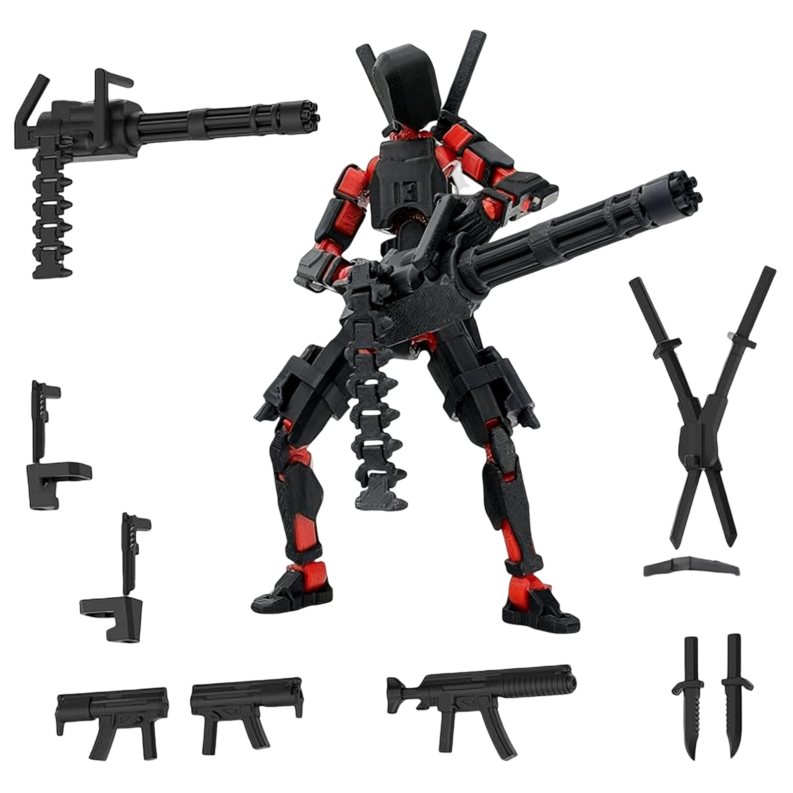 T13 Action Figure Set, Fully Assembled Robot Model, 3D Printed Multi-Jointed Desktop Decoration Gift,Lucky 13 for Collectors (Black Red) — image 1