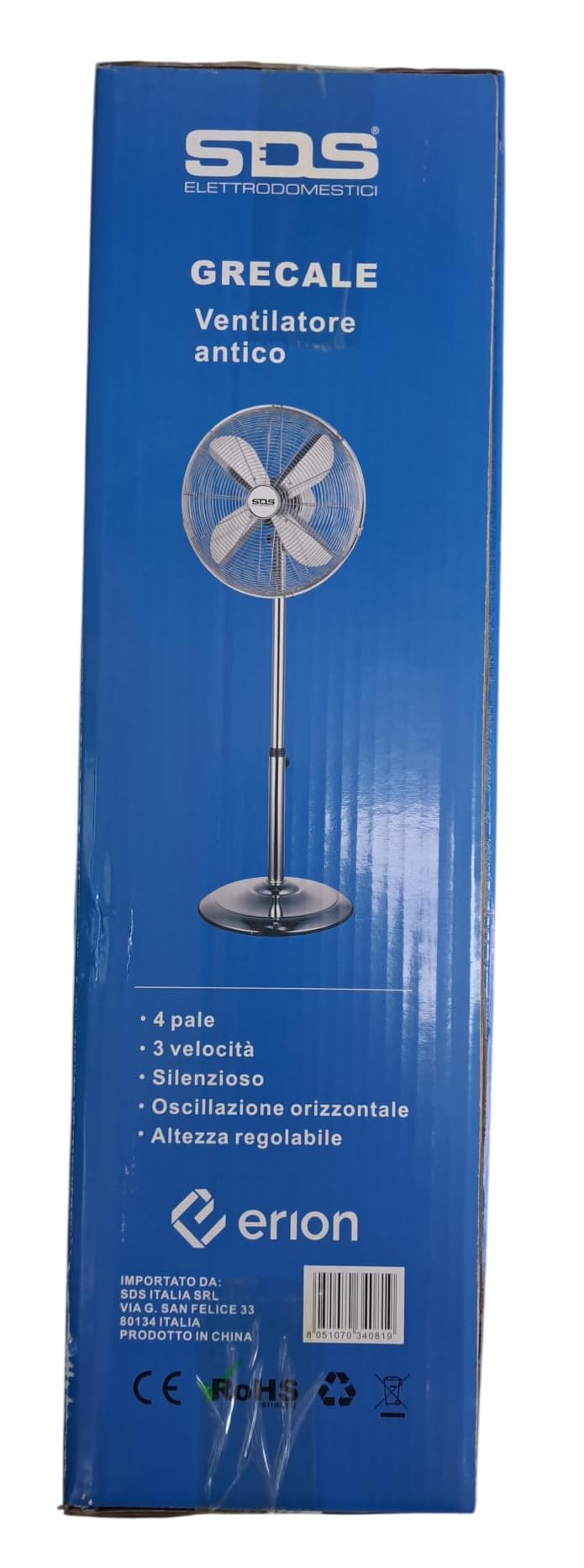 SDS -Ventilatore a piantanta cromato diamentro Ø 40 - potenza 60w -GRECALE | Adatto ad ogni ambiente , salone , cucina , cameralda letto