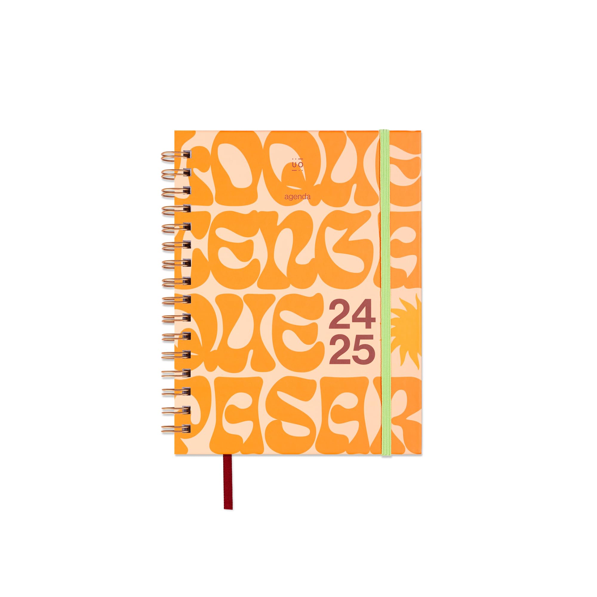 UO Agenda Escolar Y que pase lo que tenga que pasar Semana Vista: empieza en septiembre de 2024 y acaba en agosto de 2025, Tapa dura, Incluye 127 stickers, Goma elástica y Cinta de registro, Naranja
