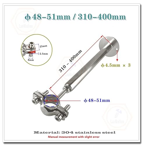 Miniatura 2 de 1 juego de soportes de tubo de montaje en pared de acero inoxidable 304, correas de tubo ajustables para tubo de 1.890-2.008 in, altura de soporte