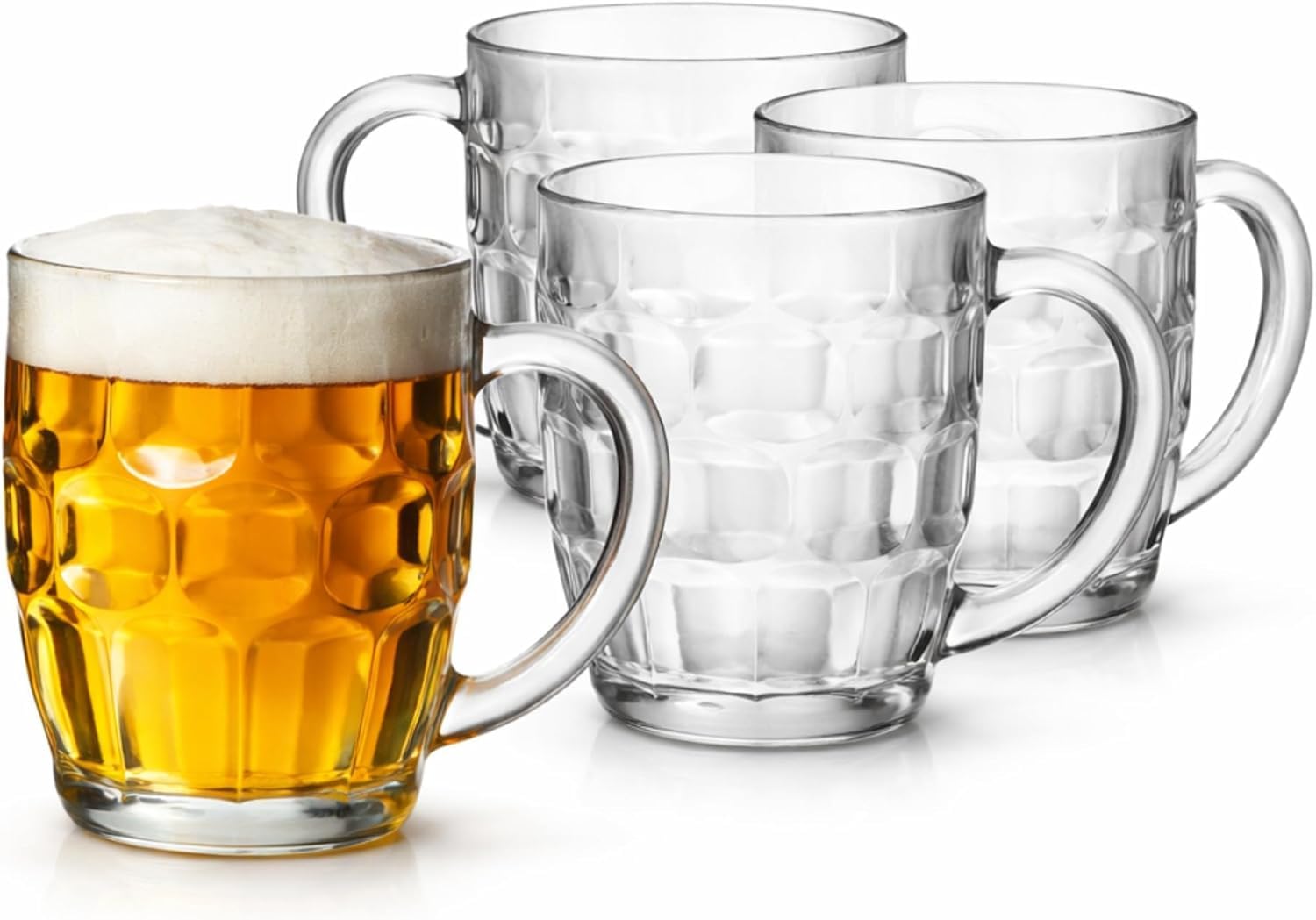 Bar@Drinkstuff Great British Half Pint Dimpled Glass Beer Mugs - Pack Of 48 - Traditional 285Ml Half Pint Tankards - Clear Ale & Lager Glass Set - Dishwasher Safe - Bulk Pack - Uk Barware Brand
