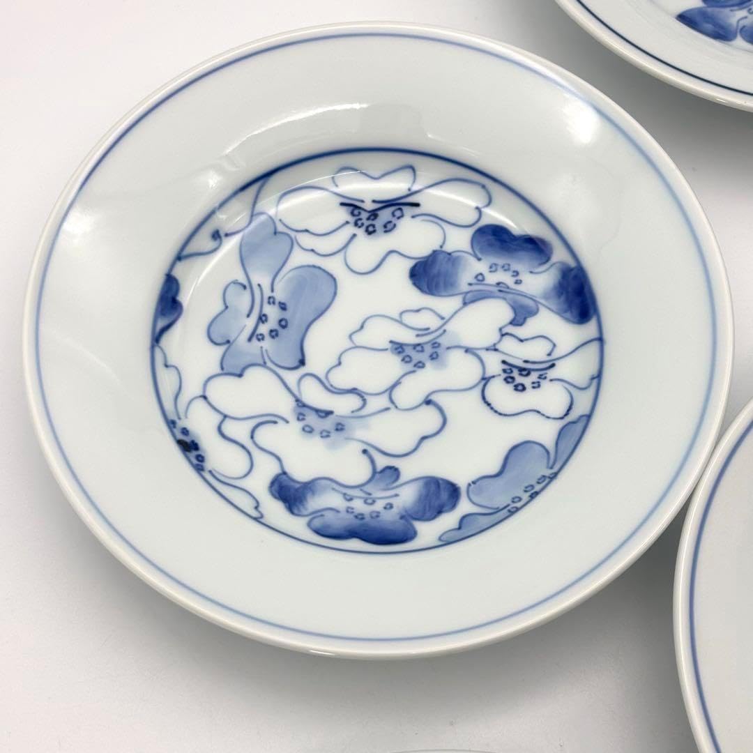 購入 【草山窯】 染付銘々皿 / 有田焼 手描き 藍花紋 未使用 草山窯 染