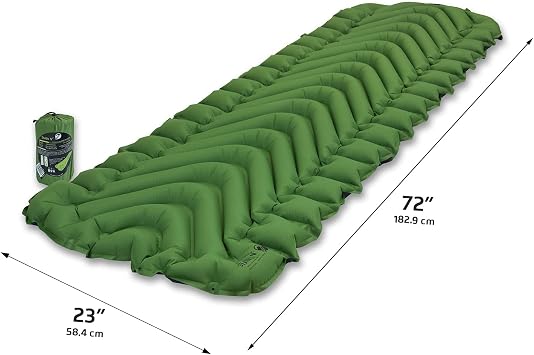 KLYMIT Static V Lightweight Inflatable Sleeping Pad | Comfortable, Lightweight, Easy to Inflate Portable Air Bed Mattress for Camping, Backpacking and Hiking Green