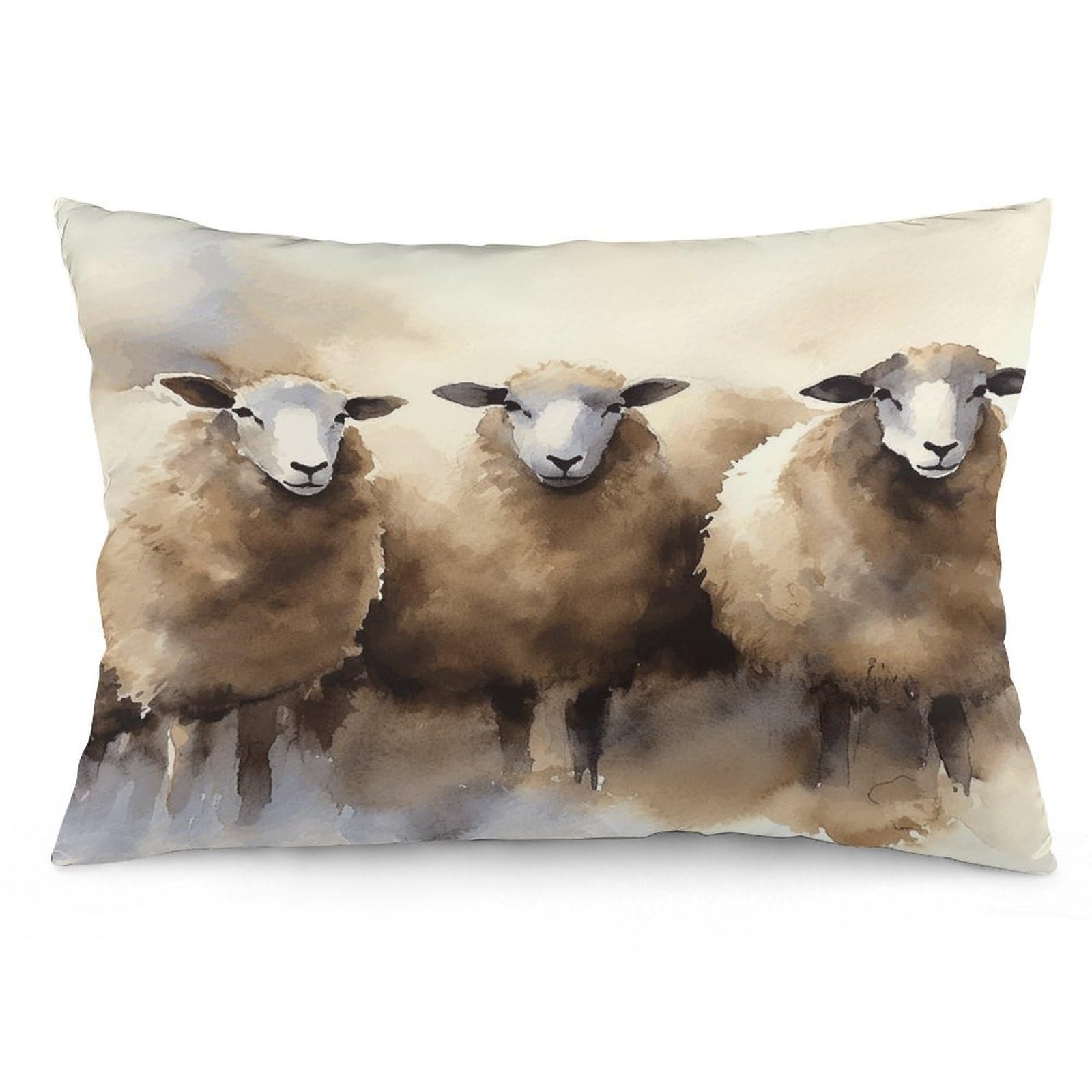 Sheeps Watercolor Throw Pillow Cover Soft Lumbar Pillow Covers with Zipper Breathable Rectangular Cushion Case Polyester Pillow Case Decorative Body Pillow Cover for Couch Bed