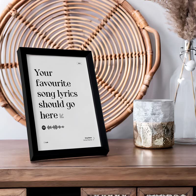 Image of Ritwika's Personalized Spotify Song Lyrics, Artist Name, Year Digital Print Engineered Wooden Tabletop Rectangular Frame For Desk 17 X 22 CM Black & White Set Of 1