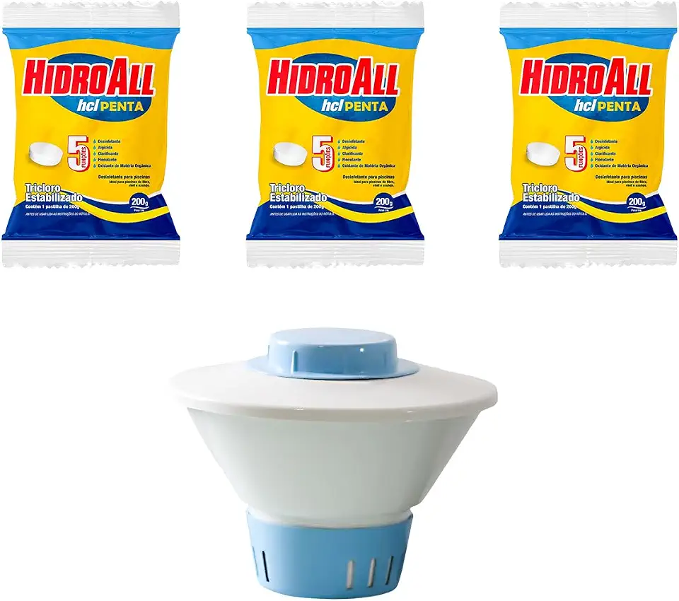 Clorador Flutuante Com 3 Pastilhas De Cloro Hidroaal 5x1 Para Piscina | Suporte Para Pastilhas De cloro