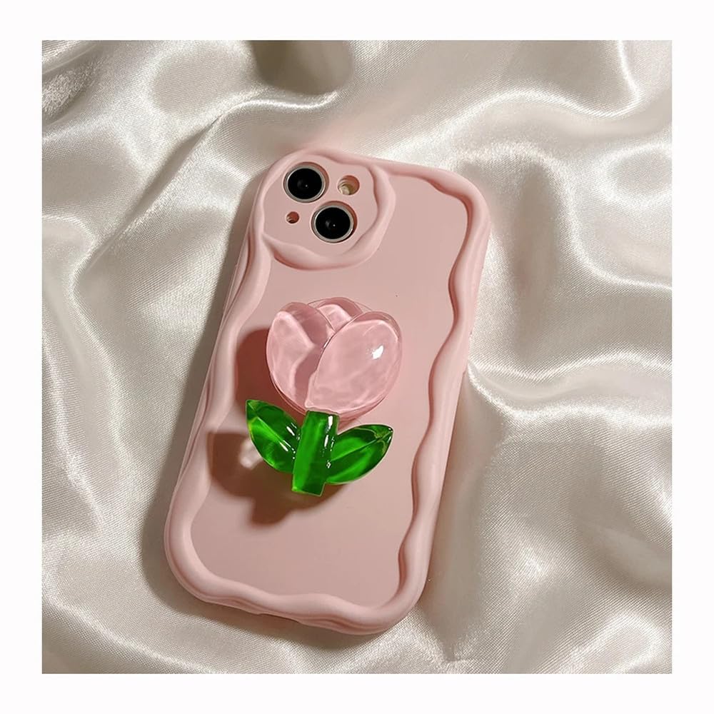 Coque iPhone rose avec support fleur anti chute CandyCrystal - 5