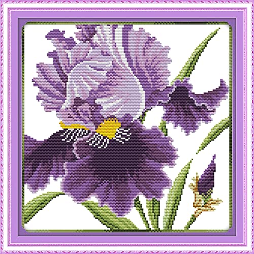 Kit point de croix débutant broderie pré-imprimée fleur mauve 40x50cm