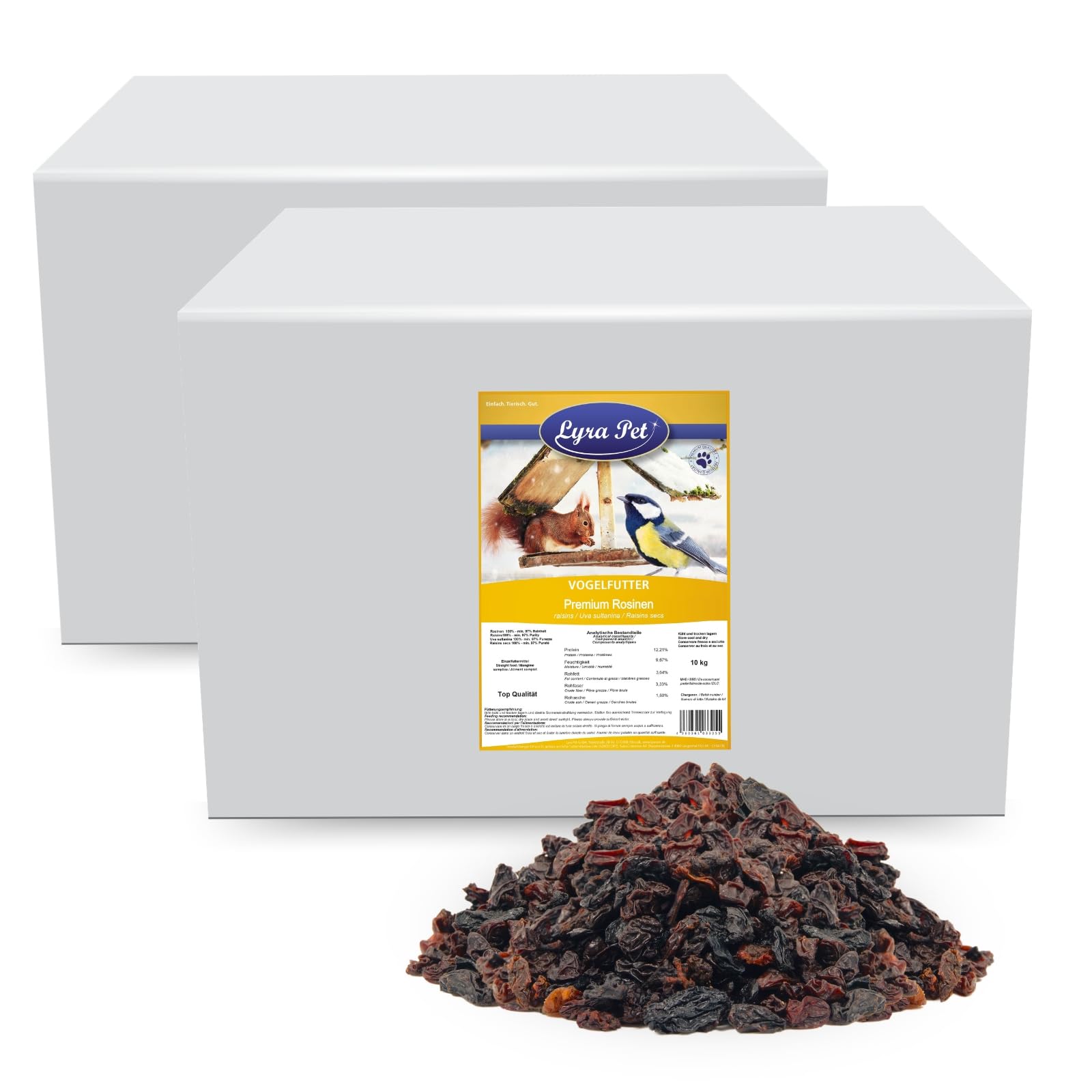 Lyra Pet® 20 kg Premium Rosinen Futterrosinen Wildvögel Vogelfutter | Ganzjähriges, ballaststoffreiches Wildvogelfutter - Natürliche Energie durch hohen Fettanteil - Ideal für größere Vögel