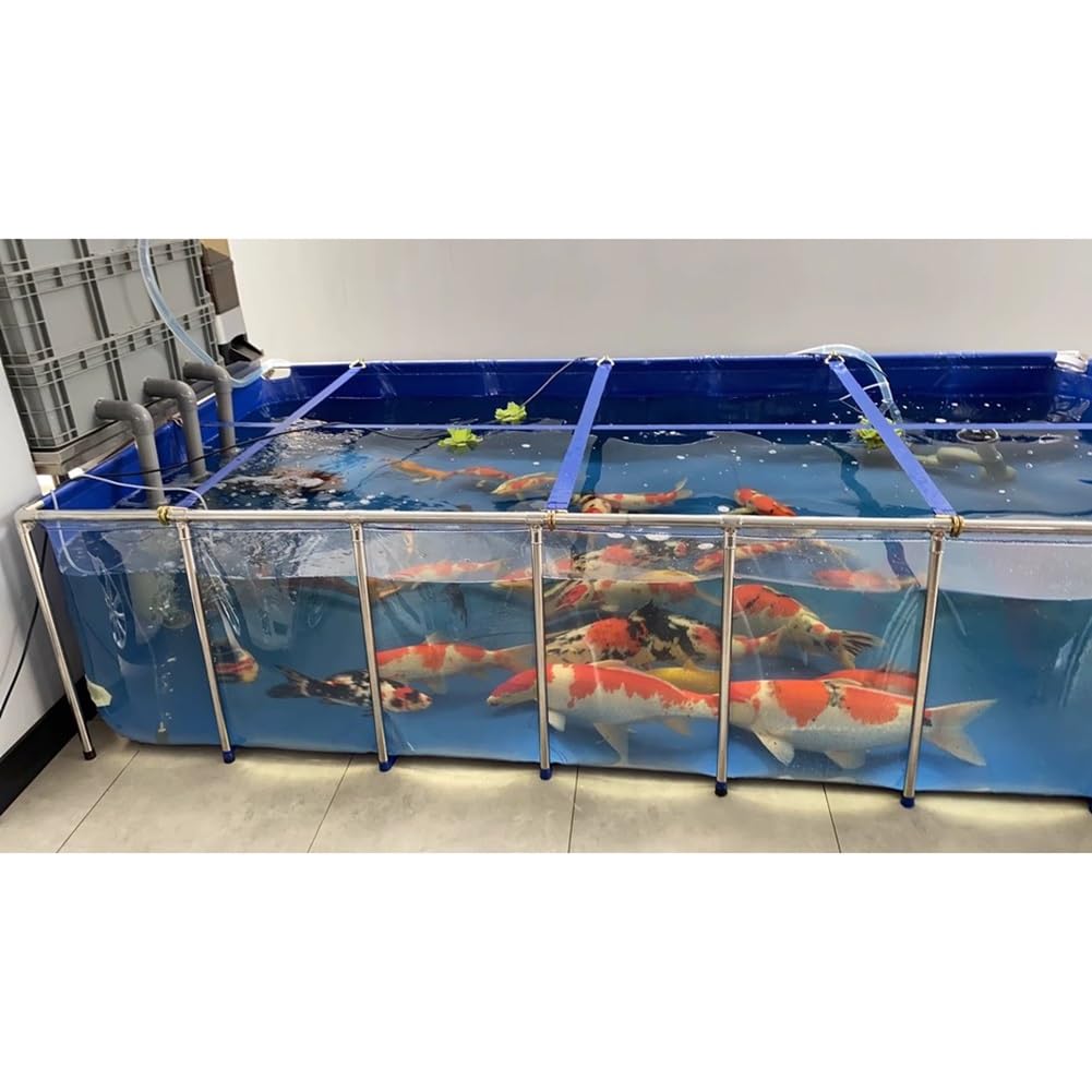GZHERVICES Foldable Canvas Fish Pool Pond with Clear Viewing Panel, KOI Aquarium Tank Above Ground Fish Pond, Outdoor/Indoor No Dig Turtle Goldfish Pond with Frame and Drain Valve(100x70x60cm)