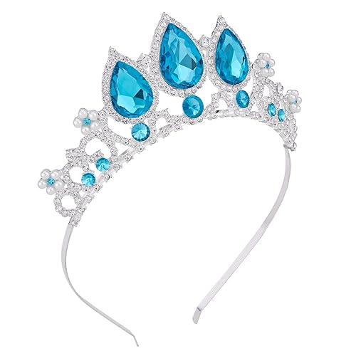 Miniatura 6 de Tiaras para niñas, Vofler Frozen Elsa princesa corona zafiro azul cristal perla perla plata diadema para niñas de flores Rapunzel cumpleaños, boda,