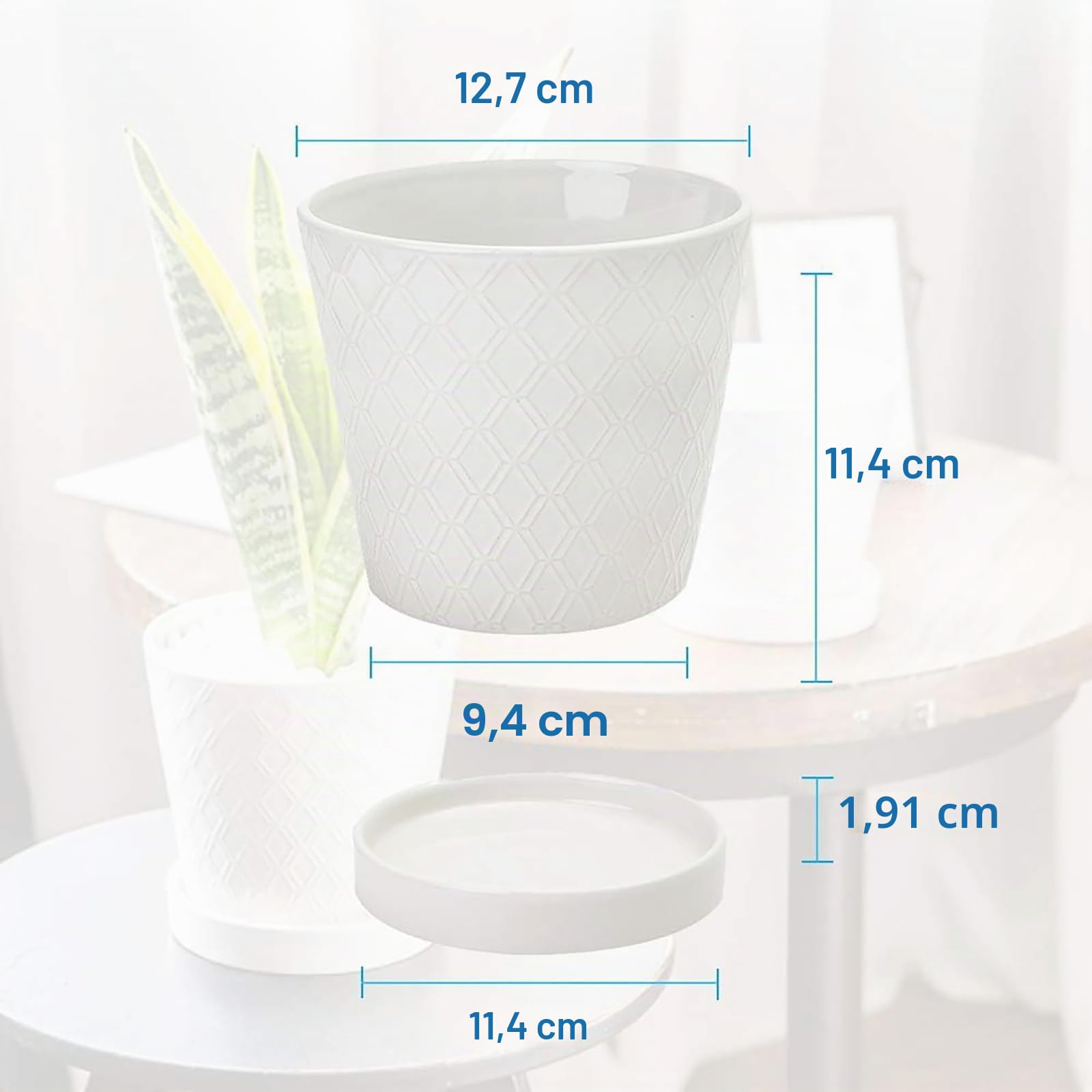 Buymax Lot de 4 Pots de Fleurs d'intérieur en céramique de 12,7 cm avec Trou de Drainage et Plateau en céramique – Jardinage, Maison, Bureau, Rebord de fenêtre, décoration, Cadeau, Plantes Non
