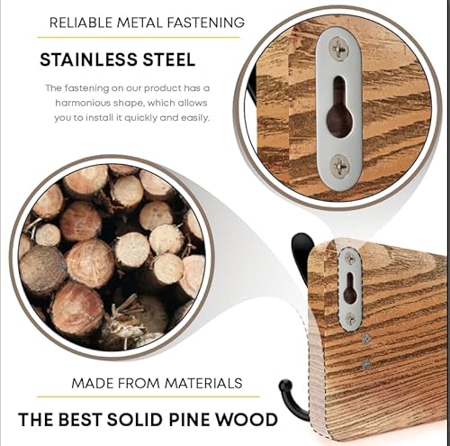 Sayoneyes Wood Coat Rack Wall Mount With 5 Tri Metal Coat Hooks For Hanging – 17 Inch Heavy Duty Premium Solid Pine Wood – Wall Hooks Rack For Bathroom, Bedroom, Entryway (2 Pack) #TOP2