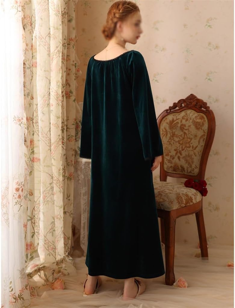 JSEIAJB Nightwear Winter Golden Velvet Nightwear Long Sleeved Women's Long Skirt Home Clothes(Large)