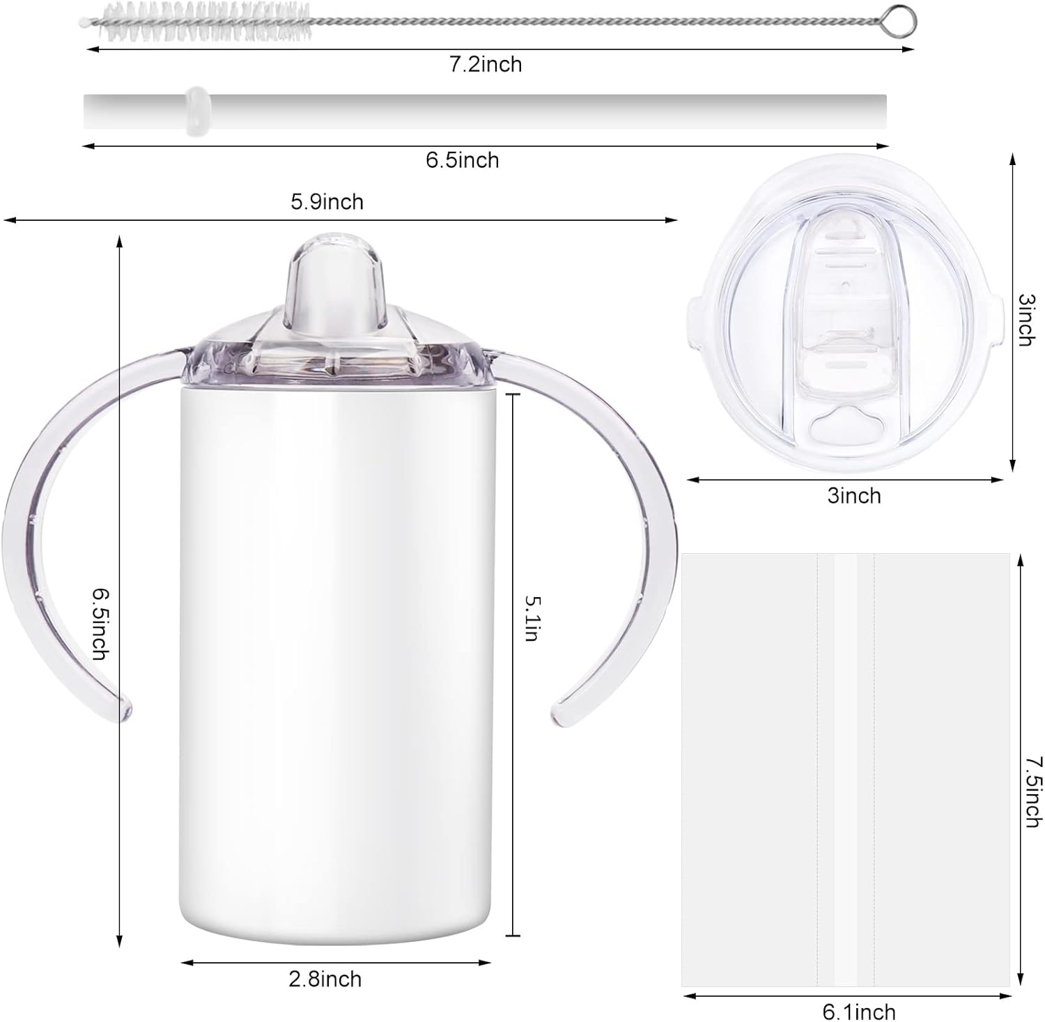 Sublimation Sippy Cup Blank with Handle, 12oz Stainless Steel Sippy Cups, Kids Cups with Straws and Lids Spill Proof Double Wall Vacuum Cup for Children(4 Pack)