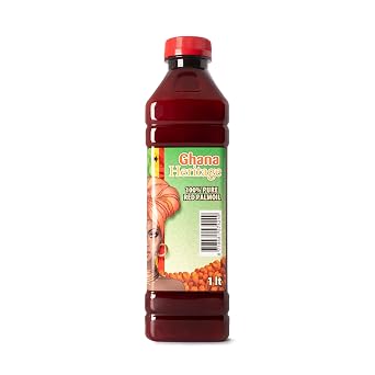 Ghana Heritage Red Palm Oil 100% Pure Palm Fruit Oil for Cooking, Stews, Sauces and More, 33.81 Fl Oz 1 Liter Bottle