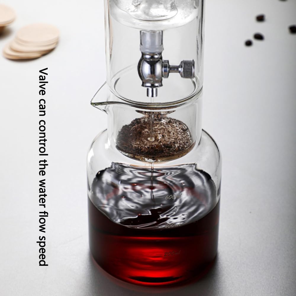 Cold Brew Coffee Maker with 100 Paper Filters, 20oz Slow Drip Iced Coffee Maker Adjustable Speed, Borosilicate Glass Pour Over Dripper Coffee Brewer for Home and Coffee Bar Accessories (Gray)